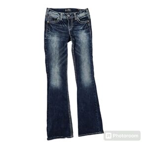 Silver Jeans Women's 28x35 Suki Mid Rise Bootcut Fluid Denim Med Wash Embroidery